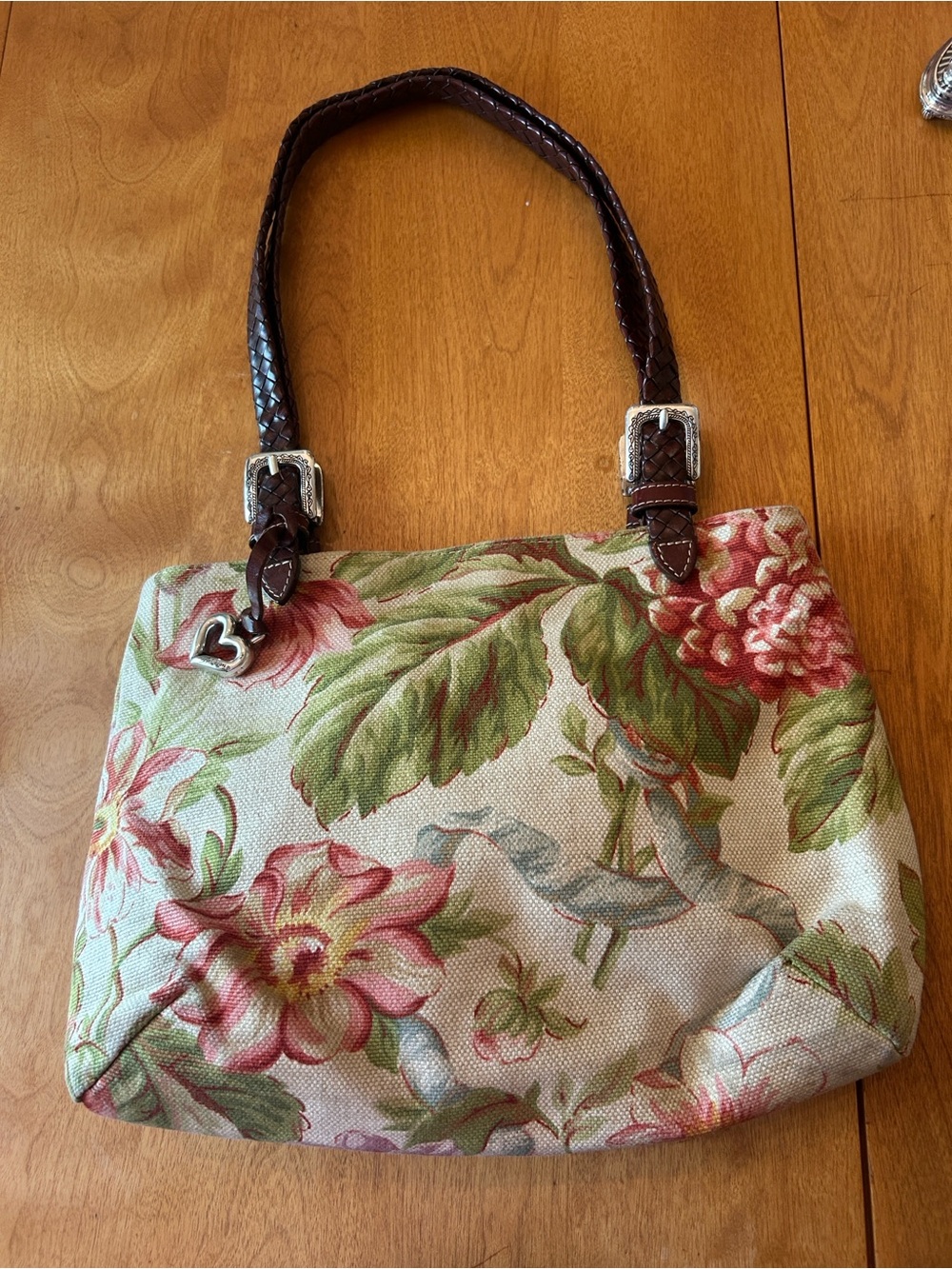 Brighton Floral Canvas Shoulder Bag in Green and Pink